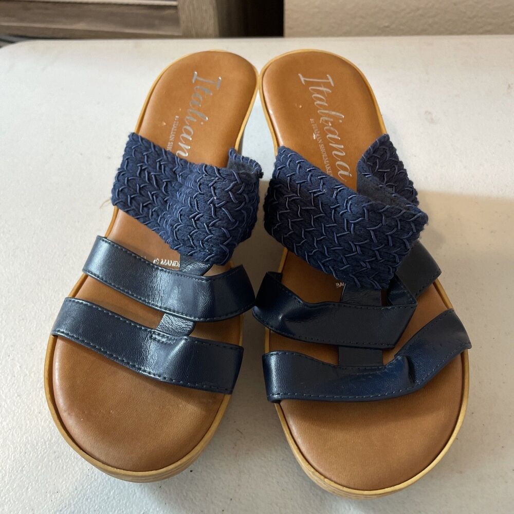 Italiana by Italian Shoemakers Blue Strap Wedge Sandals Women's US Size 7.5M